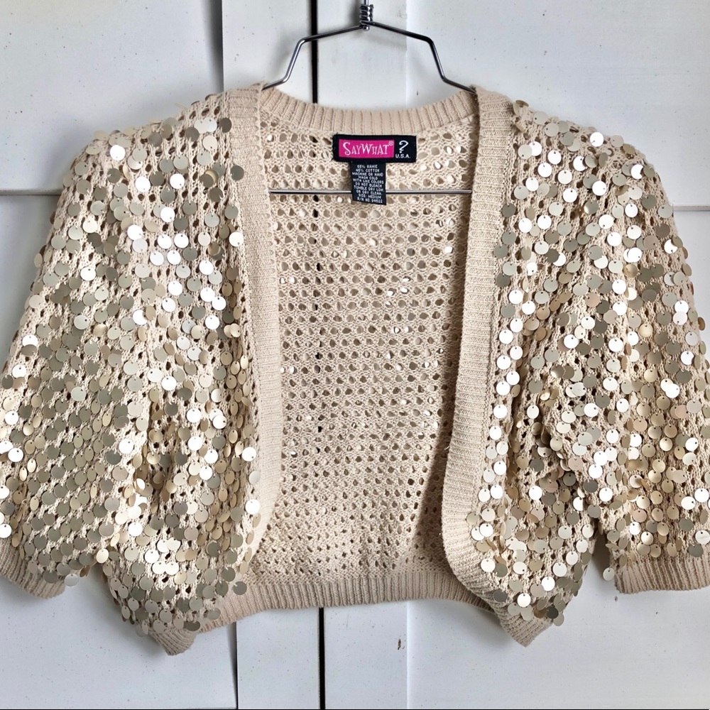 Champagne color sequins open sweater